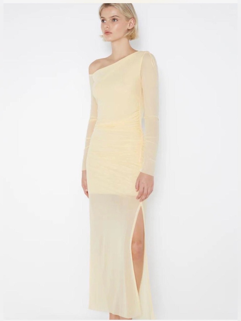 bec + bridge One-Shoulder Sheer Pale Yellow Maxi Dress